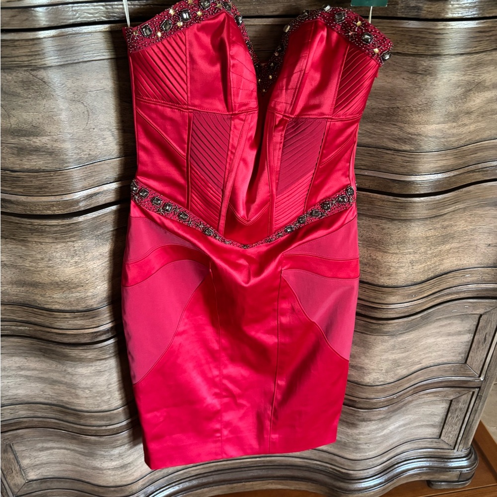 Mandalay Red  Embellished Strapless Bodycon Dress